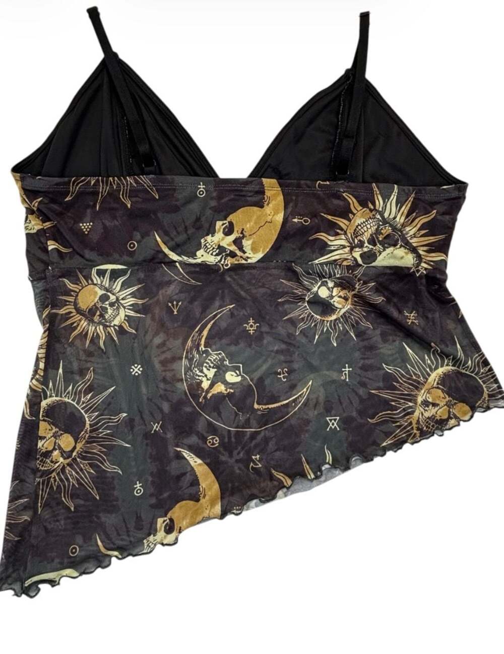 Cosmic Aura Skull Sun Moon Mesh Asymmetrical Cami Top XXL